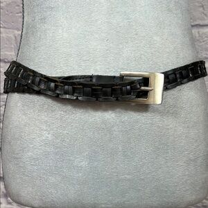 Black Woven Leather Chain Belt with Silver Buckle